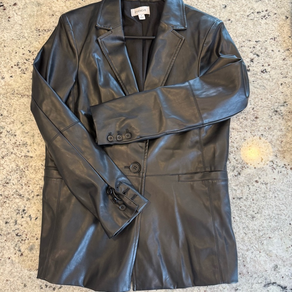 Evereve Black Vegan Leather Blazer Small - Picture 3 of 3